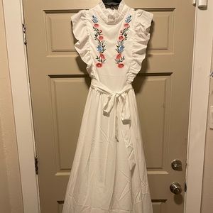 White midi embroidered dress